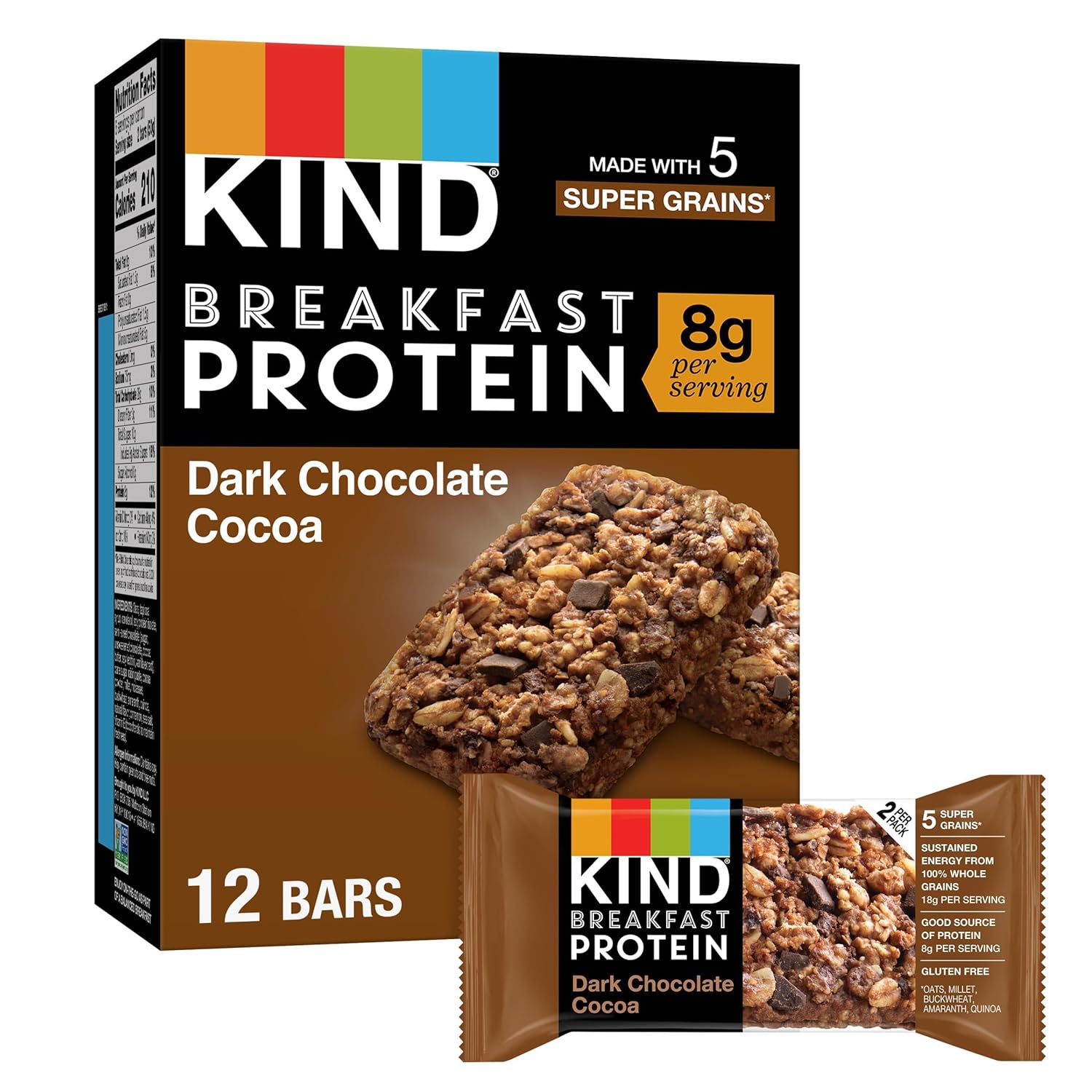 KIND Breakfast Protein Bars, Dark Chocolate Cocoa, Total 12 Bars[w/S&S]