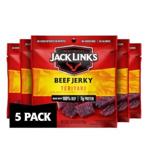 (Pack of 5) 0.625 oz Jack Link's Beef Jerky, Teriyaki, Multipack Bags, Made with 100% Beef, Flavorful Meat Snacks [w/S&S]