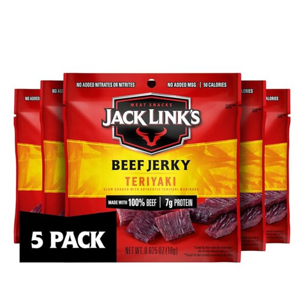 (Pack of 5) 0.625 oz Jack Link's Beef Jerky, Teriyaki, Multipack Bags, Made with 100% Beef, Flavorful Meat Snacks [w/S&S]