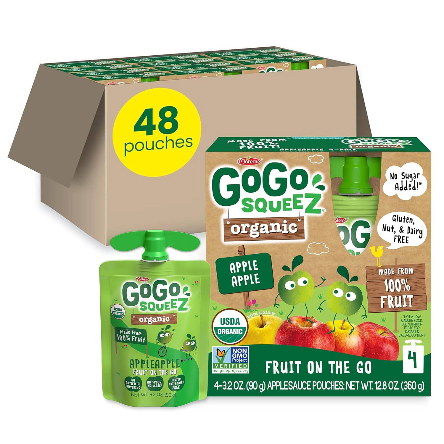 3.2 oz (Pack of 48) GoGo squeeZ Organic Applesauce and Fruit Puree, Apple Apple [w/S&S]