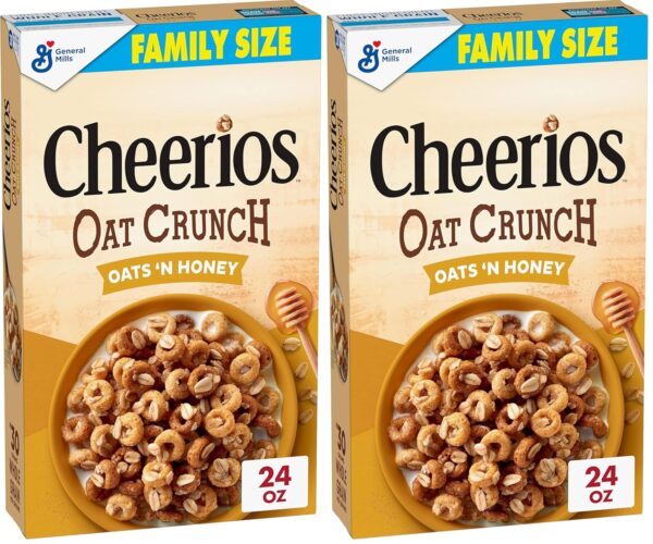 24 oz (Pack of 2) Cheerios Oat Crunch Oats & Honey Oat Breakfast Cereal, Family Size
