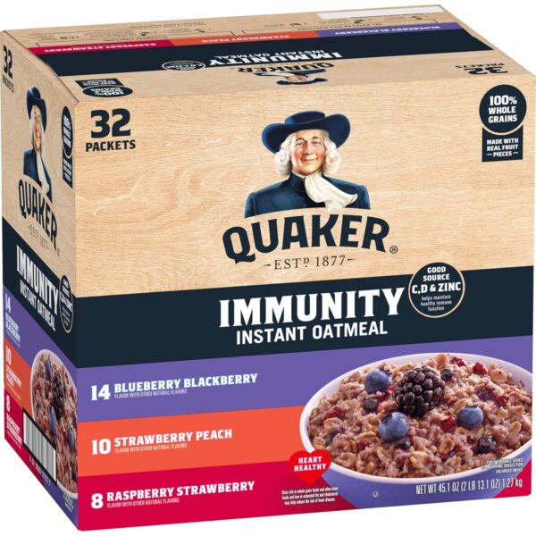 1.41 oz Packets, (32 Pack) Quaker Immunity Instant Oatmeal, 3 Flavor Variety Pack [w/S&S]