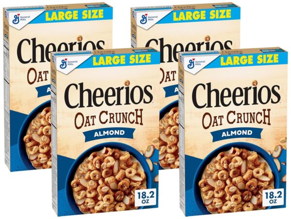 18.2 oz (Pack of 4) Cheerios Oat Crunch Almond Oat Breakfast Cereal, Large Size