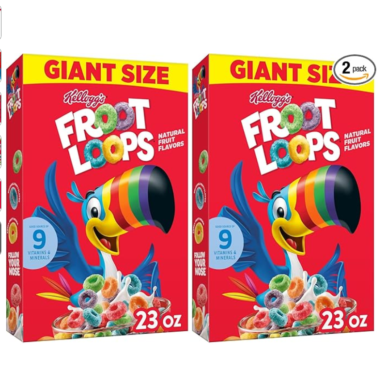 23oz Box (1 Box) (Pack of 2) Kellogg’s Froot Loops Breakfast Cereal