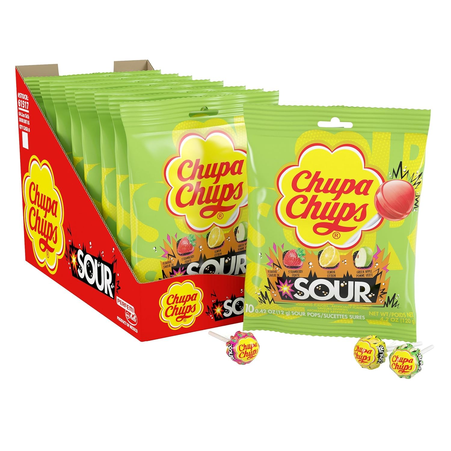 (Pack of 8) 4.2 oz Chupa Chups SOUR Lollipops, Variety Pack [w/S&S]