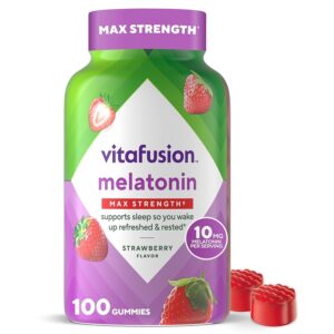 100 Count vitafusion Max Strength 10 mg Melatonin Gummies, Strawberry Flavored [w/S&S]