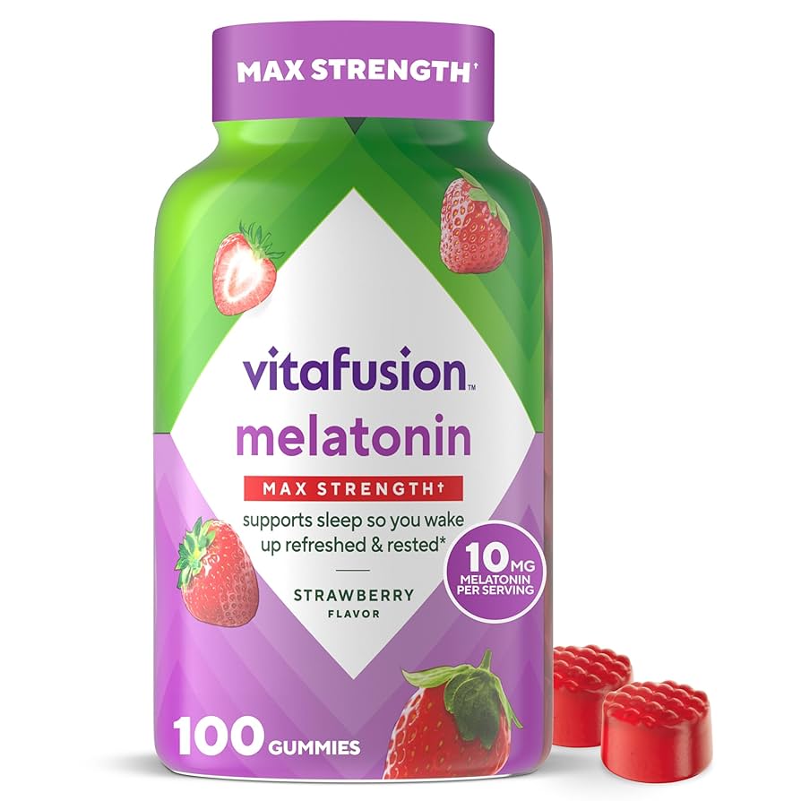 100 Count vitafusion Max Strength 10 mg Melatonin Gummies, Strawberry Flavored [w/S&S]