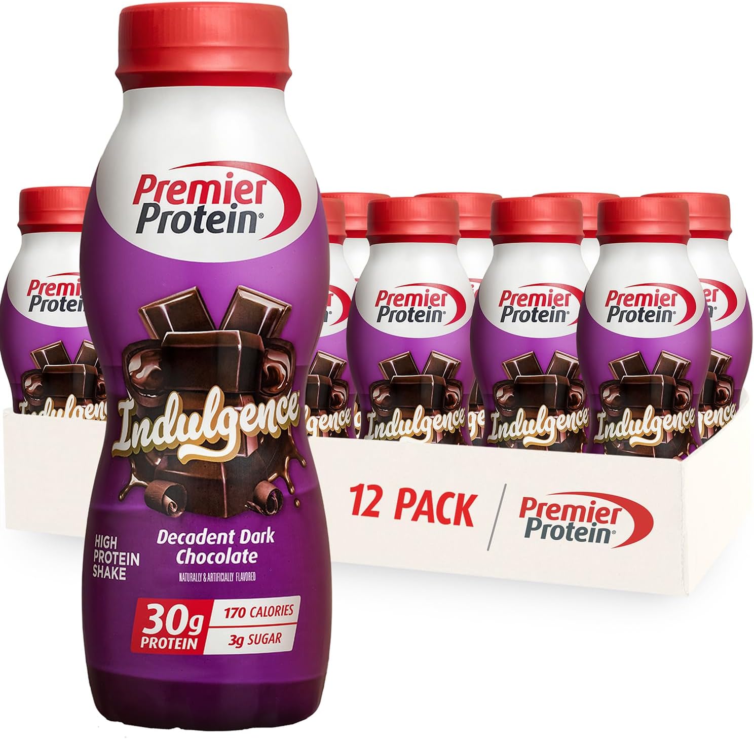 (Pack of 12) 11.5 fl oz Premier Protein Indulgence Protein Shake, 30g Protein, 3g Sugar, Decadent Dark Chocolate [Prime members only]