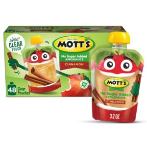 (Total 48 Count) 3.2 Oz Clear Pouches Mott's No Sugar Added Cinnamon Applesauce