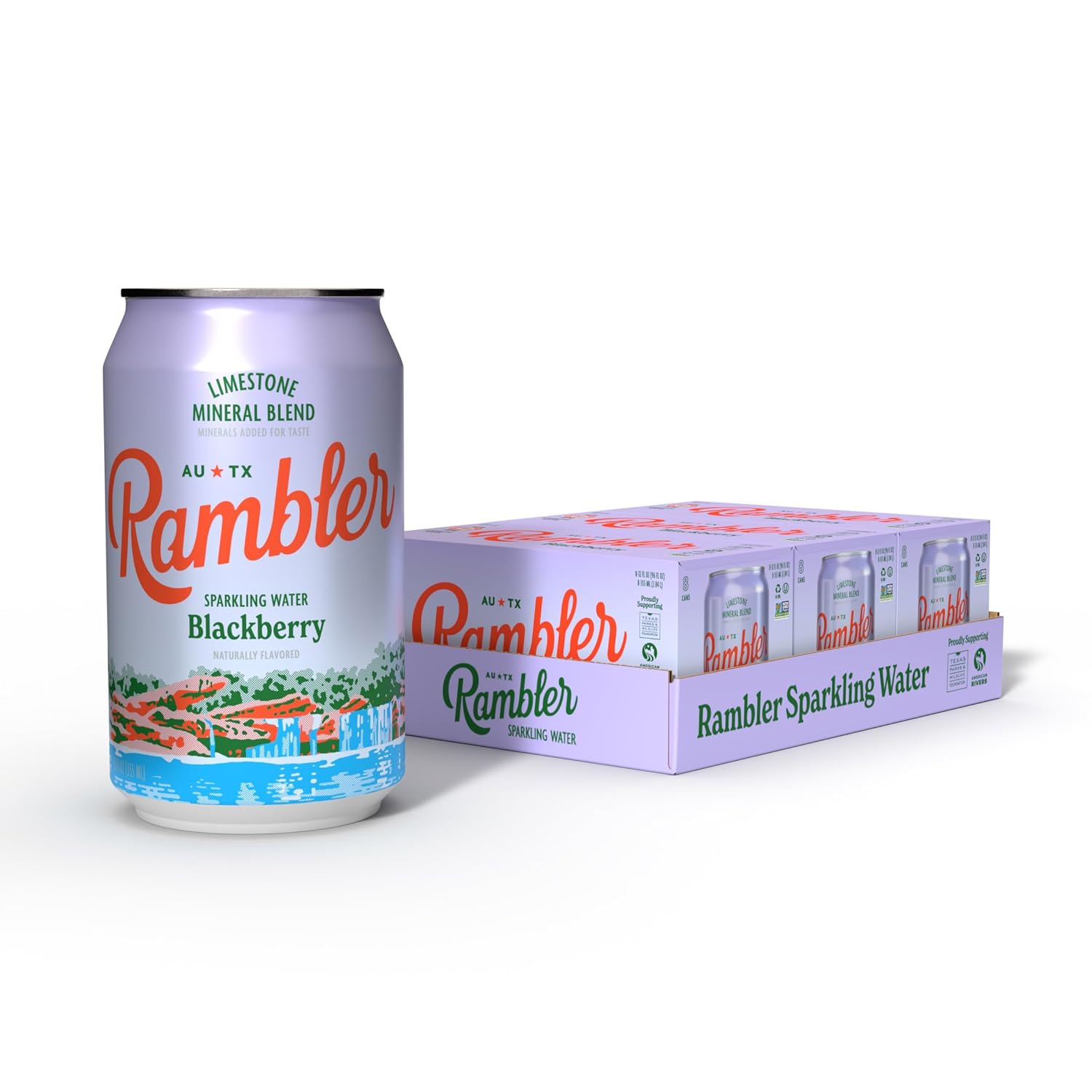 (24 Cans) 12-Ounce Cans AUTX RAMBLER Sparkling Water, Blackberry Flavor