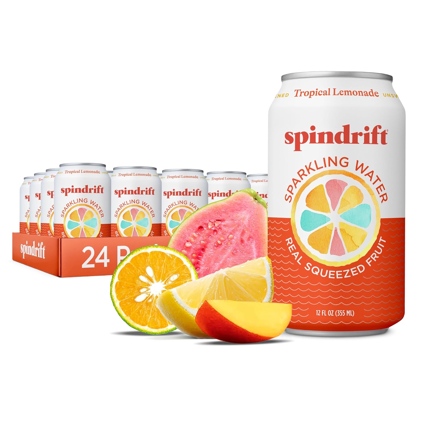 (Pack of 24) 12 Fl OZ Cans Spindrift Sparkling Water, Tropical Lemonade Flavored
