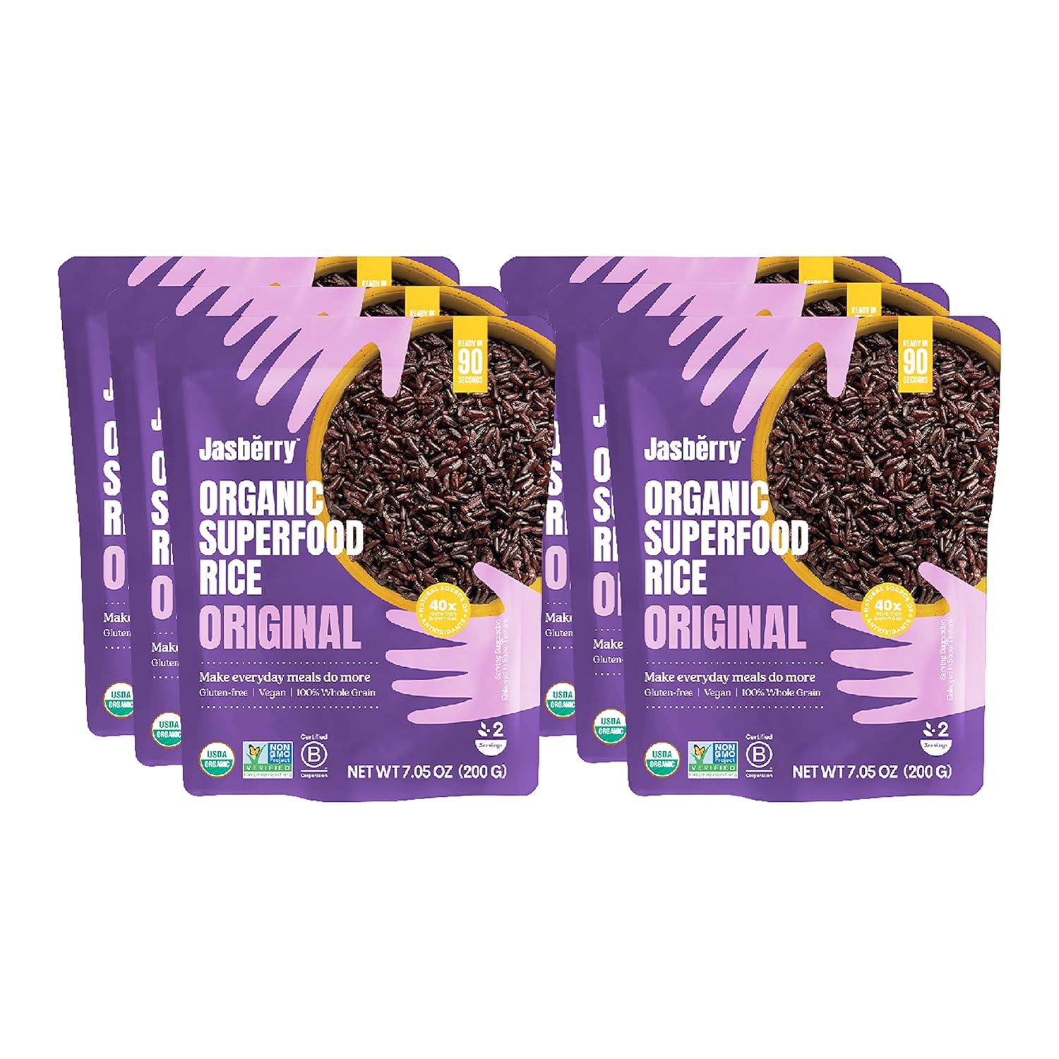 (6-Pack) 7oz Jasberry Organic Rice, Superfood Rice with High Antioxidants (Original)