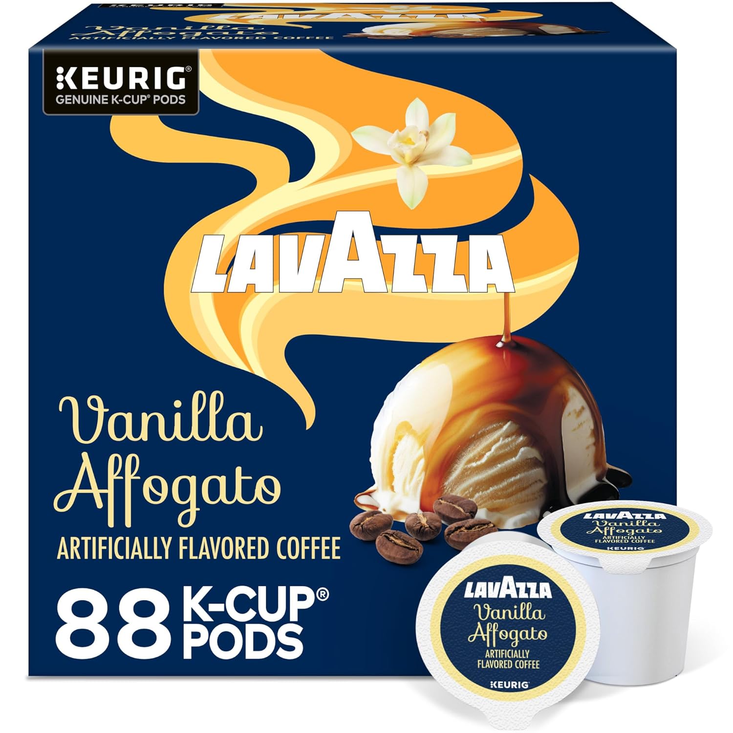 (88-Count Box) Lavazza Vanilla Affogato Coffee, Single Serve Keurig K-Cup Pods, Flavored Coffee