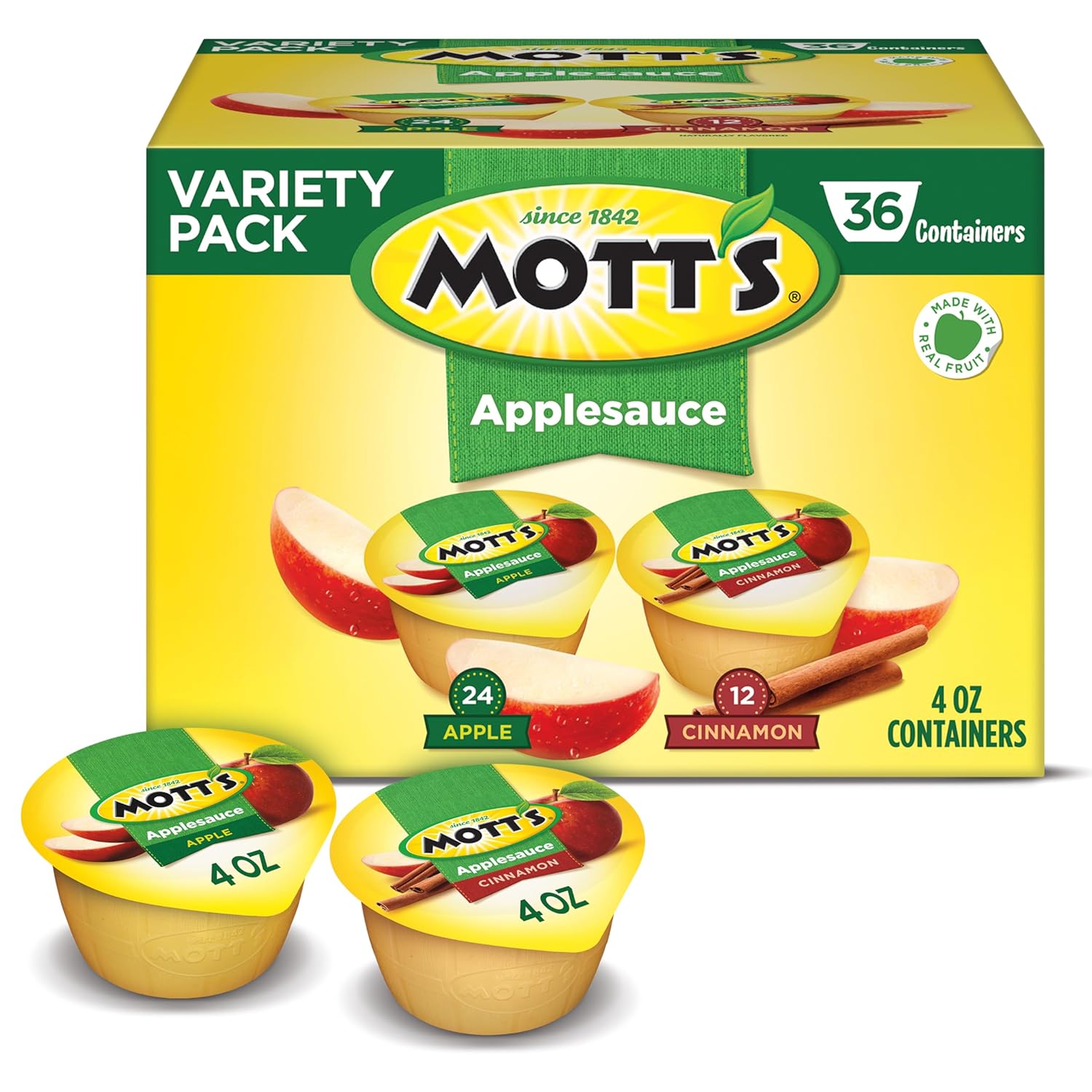 (36 count) 4 oz cups Mott’s Apple & Cinnamon Variety Pack Applesauce [w/S&S]