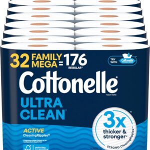 Cottonelle Ultra Clean Toilet Paper with Active CleaningRipples Texture, 32 Family Mega Rolls = 176 Regular Rolls [Prime members only]