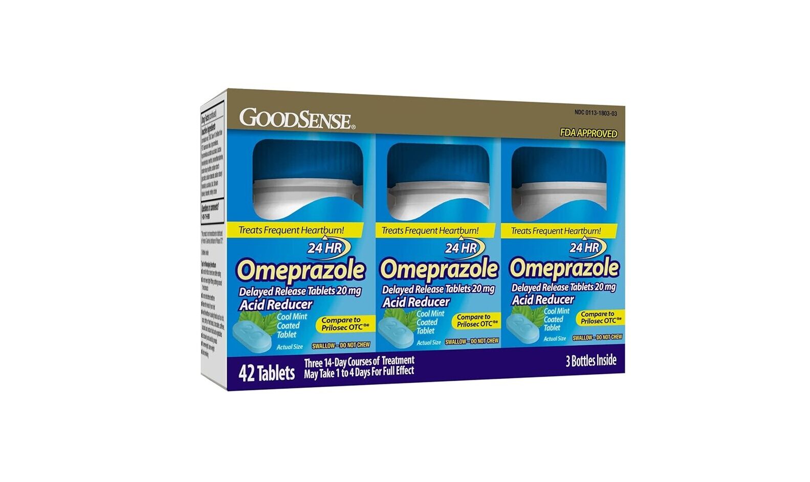 3 Bottles GoodSense Omeprazole Delayed Release Coated Tablets 20 mg, Cool Mint [w/S&S]