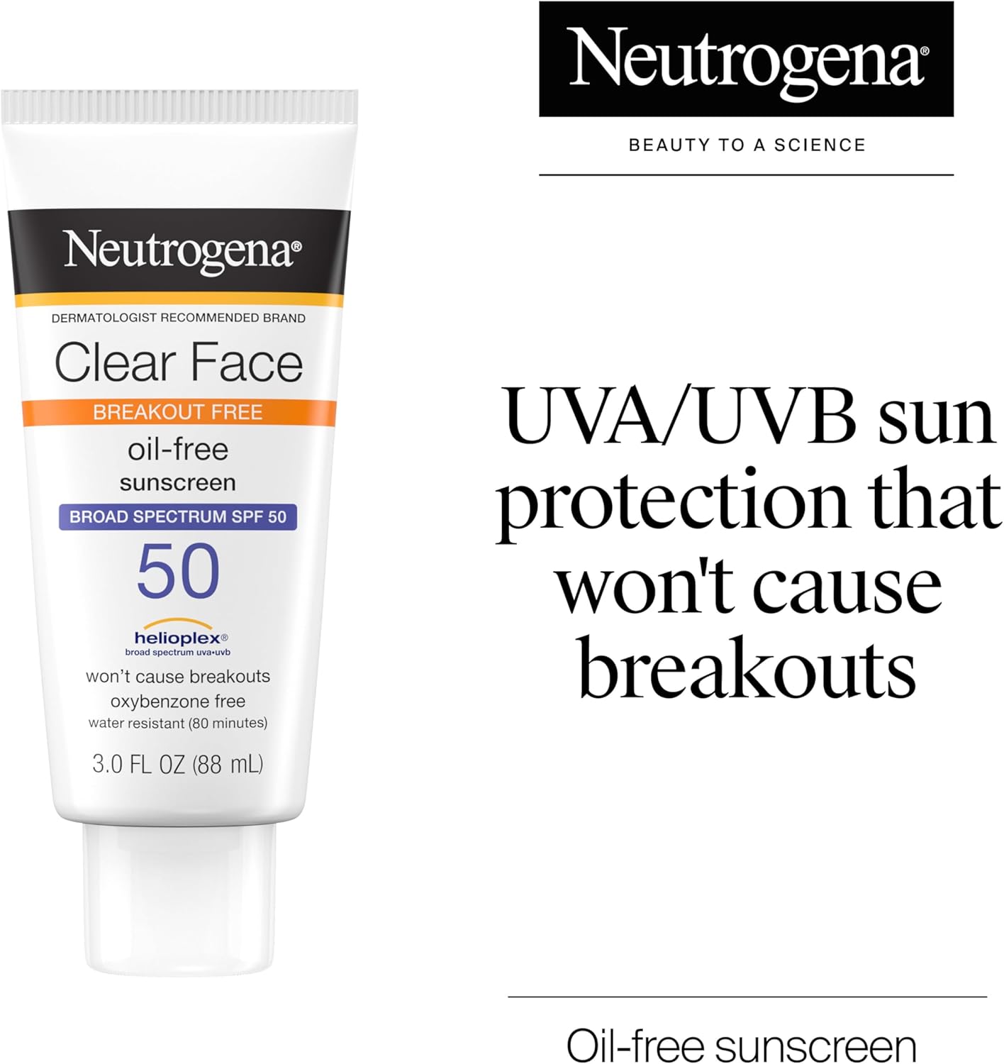 Neutrogena Clear Face Sunscreen Lotion for Acne-Prone Skin, Broad Spectrum SPF 50 Facial Sunscreen for Oily Skin