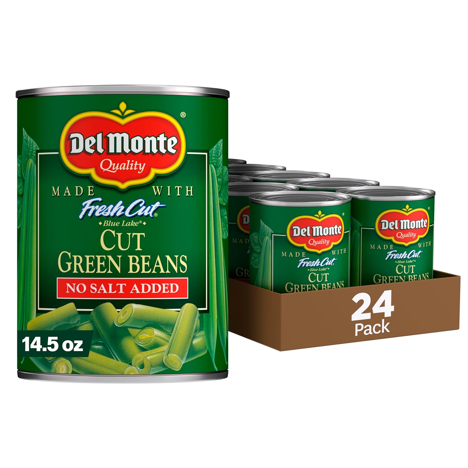 14.5 ounce (Pack of 24) Del Monte FRESH CUT BLUE LAKE Cut Green Beans, No Salt Added