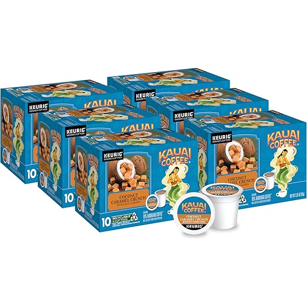 10 CT (Pack of 6) Kauai Coffee Coconut Caramel Crunch Flavor, Compatible with K-Cup Brewers [w/S&S]