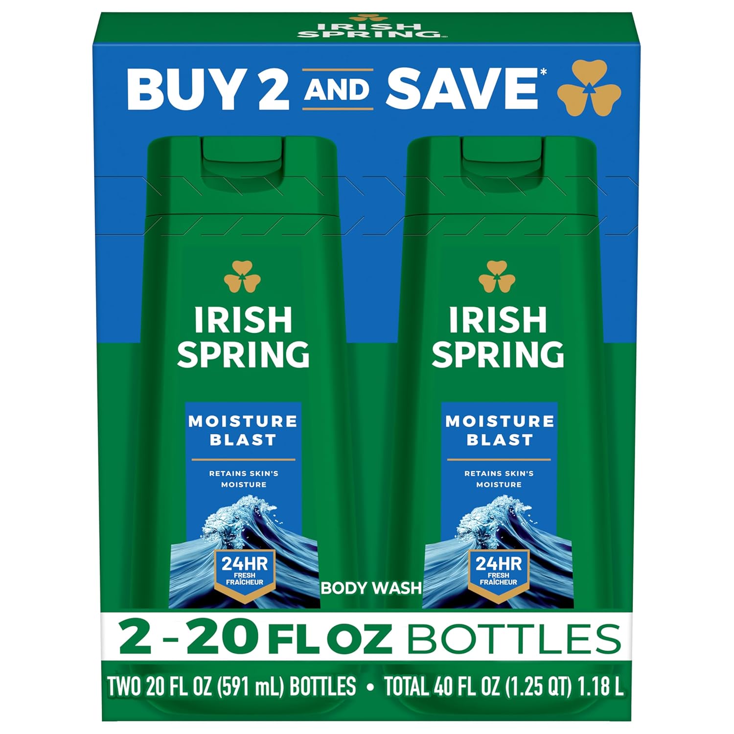20 Fl Oz (Pack of 2) Irish Spring Moisture Blast Body Wash for Men