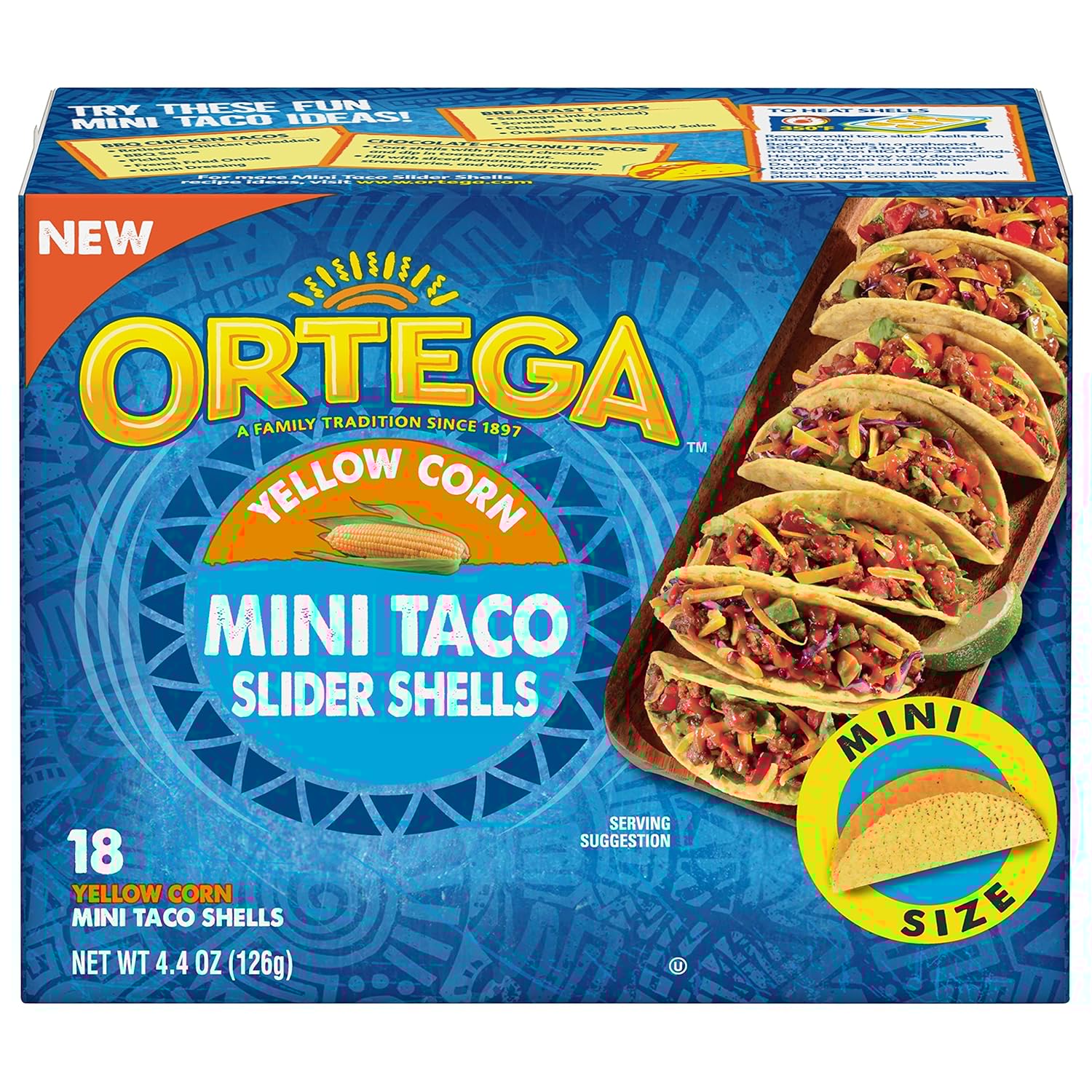 18 Shells (Pack of 6) Ortega Mini Taco Slider Shells, Yellow Corn [w/S&S]