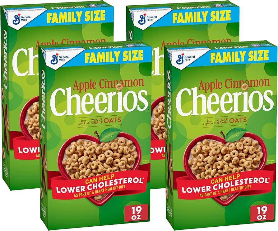 (Pack of 4) 19 OZ Family Size Box Cheerios Apple Cinnamon Cheerios Heart Healthy Cereal
