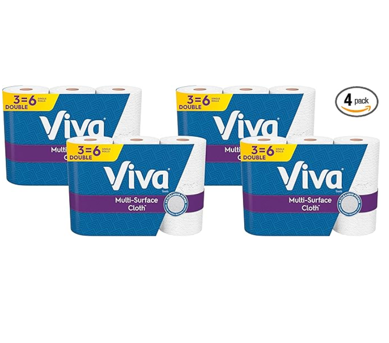 Viva Multi-Surface Cloth Paper Towels, 3 Double Rolls, 110 Sheets Per Roll (Pack of 4)