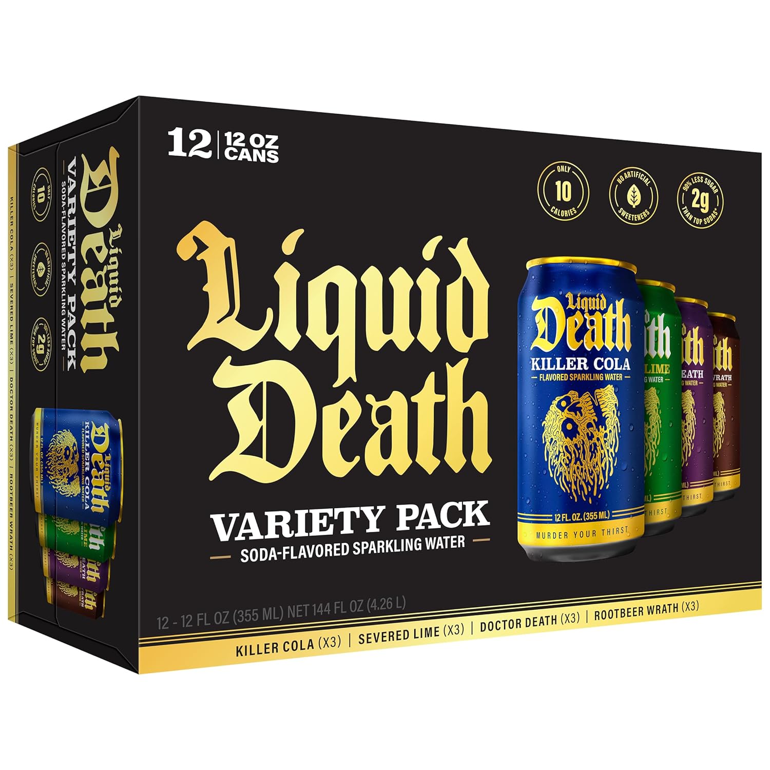 12 Fl Oz (Pack of 12) Liquid Death Soda-Flavored Sparkling Water – Classic Soda Variety Pack, Less Sugar [w/S&S] [35% coupon]